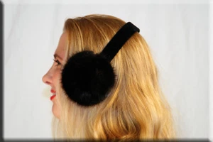 New Jet Black Mink Fur Ear Muffs Efurs4less - Picture 1 of 1