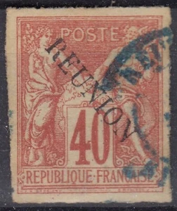 REUNION : 40c ROUGE-ORANGE N° 14a OBLITERATION BLEUE - TB MARGES SIGNE MARQUELET - Picture 1 of 2