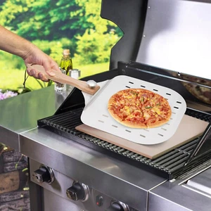 Silberner stabiler und langlebiger Pizzaspatel aus Holzund Aluminiumtechnologie - Bild 1 von 9