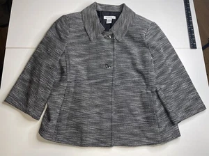 Women's LIZ CLAIBORNE 3/4 Sleeve Toggle Button Black & White Blazer Jacket XL - Picture 1 of 8