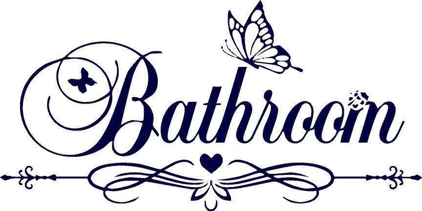Bathroom Sign with Butterfly - Vinyl Decal Home Décor 12" x 6" - Image 1 of 1