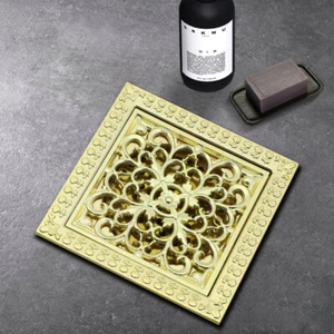 Cubierta cuadrada de drenaje de piso de desecho dorado de 12 cm * 12 cm para baño - Imagen 1 de 8