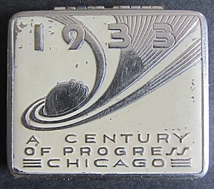 VINTAGE 1933 WORLD'S FAIR~CENTURY OF PROGRESS~COMPACT~1 3/4" X 2"~VG COND - Picture 1 of 8