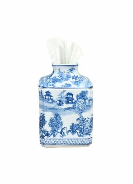 Blue and White Porcelain Tissue Box Blue Willow - Image 1 of 1