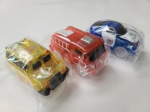 Glow In The Dark set of Trucks Police, Firefighter and school bus for on a Track - Picture 1 of 4