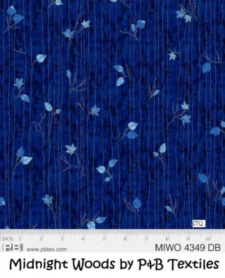 Midnight Woods Stripe Leaf cotton quilt fabric by P&B Textiles 4349 Dark Blue - Image 1 of 4