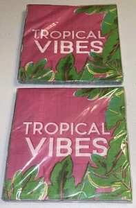 TROPICAL VIBES Palms Paper Dinner Pool Party Napkins 36c Hot Pink Green 13” BNIP - Picture 1 of 4