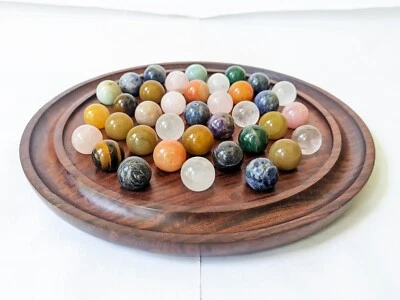 Handmade Wooden Solitaire Board Game Set with 37 Natural Marbles | Classic Toy - Image 1 of 4