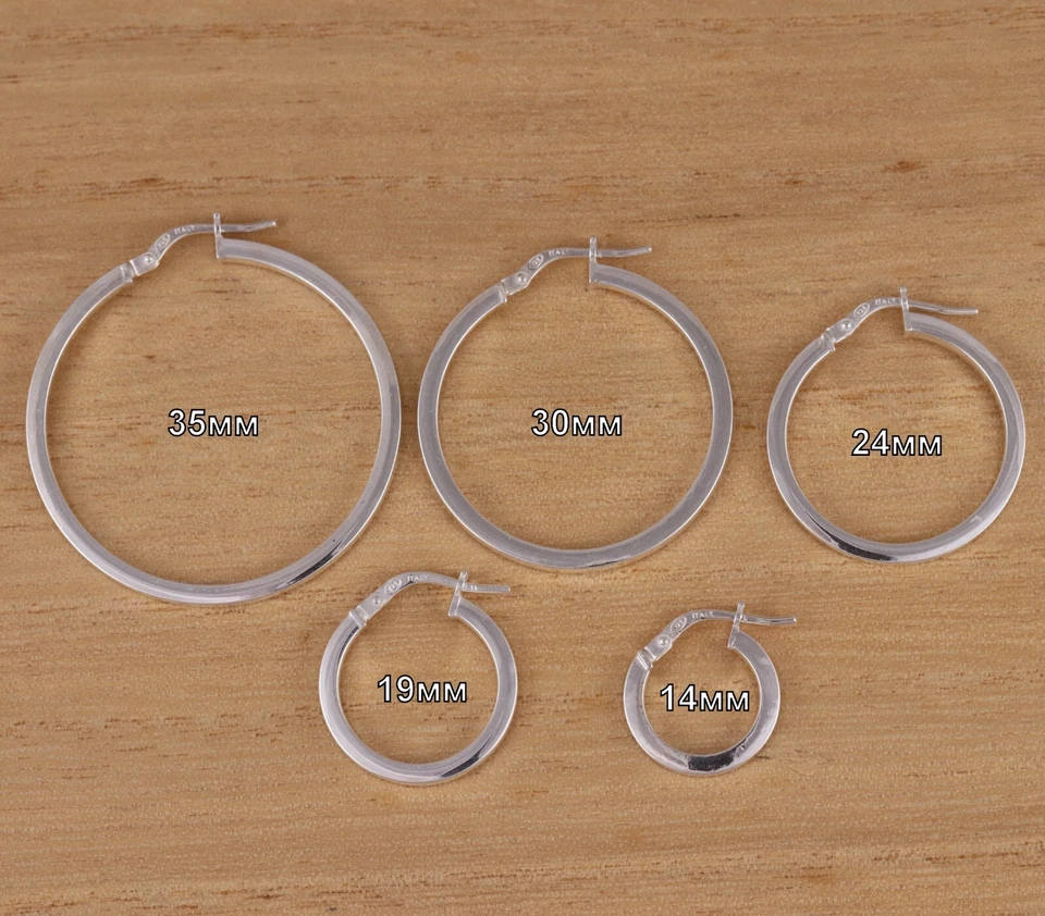 925 Sterling Silver Huggie Hoop Earrings Square Tube 14mm-35mm Diameter (Pair) - Image 1 of 1