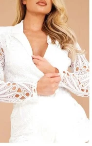 PRETTY LITTLE THING White Lace Button Front Blazer Size 10 RRP $150 - Picture 1 of 13