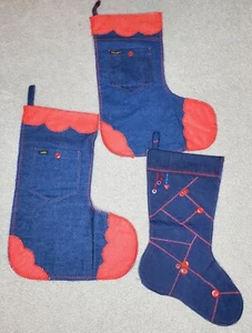 Wrangler , Lee Denim Blue Jeans Cowboy Christmas Stockings Western Decor Cute! - Picture 1 of 5
