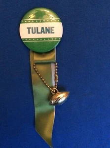 Vintage 1970’s Tulane Pinback Button w/ Ribbon Football Charm - Picture 1 of 1