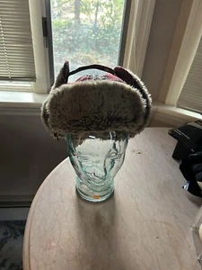 Vintage True Religion Red Plaid Flannel Trapper Faux Fur Uni-Sex Hat Size Large - Picture 1 of 15