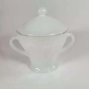 Vintage Anchor Hocking Fire King Milk Glass White Swirl Sugar Bowl w/lid SEE DES - Picture 1 of 11