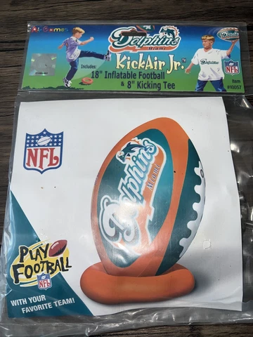 VINTAGE NFL MIAMI DOLPHINS KICKAIR JR 18” BALL AND TEE NEVER OPENED Cover