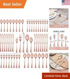 Dishwasher Safe 20-Piece Rose Gold Cutlery Set - Heavy Duty & Comfortable Design - Picture 1 of 9