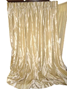 PERI CHAMPAGNE IRRIDESCENT FAUX SILK (2) PINCH PLEEATED DRAPERY PANELS 26X94 - Picture 1 of 6