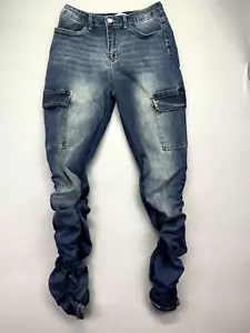 Refuge Elastic Leg Denim Jeans Women's Size M Blue Mid Rise Cargo Pocket - Picture 1 of 11