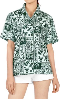 LA LEELA Women's Hawaiian Blouse Shirt Button Down Camp Party Shirt S Green_X368 - Image 1 of 3