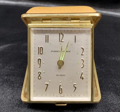 Phinney-Walker German Travel Alarm Clock - Tan and Brass Case Works Cover