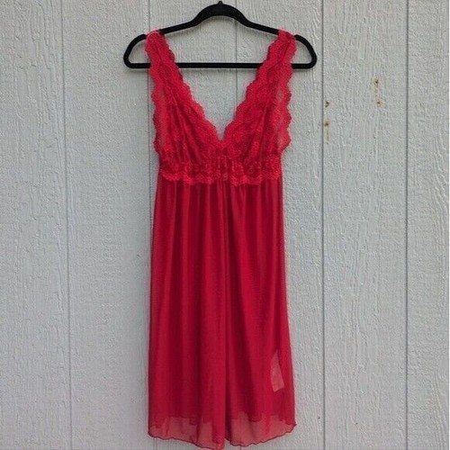 VALENTINO Sweetheart Mini Abito Slip Rosso Grande Trasparente Pizzo Sexy Lingerie Camicia da Notte Tuffo V