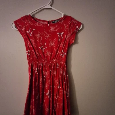 Vestido rojo navideño 100 % algodón Lands End talla 7 para niña Foto 1 de 4