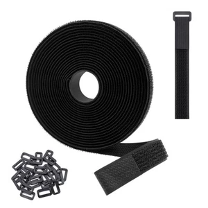 25mmx5m with 25pcs Plastic Buckle Hook & Loop Strap Roll Black - Picture 1 of 15
