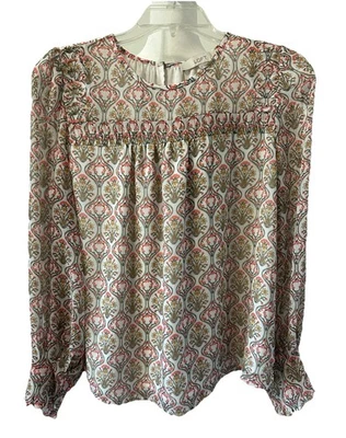 Loft White Tuilerie Floral Print Long Sleeve Ruffle Blouse Size Petite M - Image 1 of 4