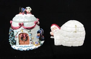2 Christmas Igloo Figures Eddie Walker Santa Pop Up Penguin/ Turn Over Sno Globe - Picture 1 of 7