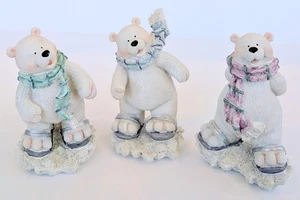 Set/3 Resin Ice Skating Polar Bears 5.5" x 4" x 3" - Picture 1 of 7
