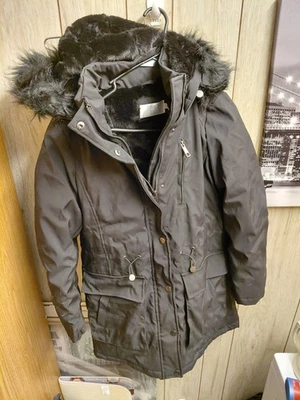 Time and TRU Women Heavyweight Coat/Arm Black Sm/ Faux Fur Removed Trim Hoodie  - Image 1 of 4