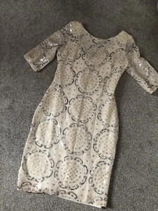 River Island Nude Cream Sequin 3/4 Sleeve Mini Dress Size 8 - Worn Once RRP £65 - Picture 1 of 2