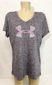 Under Armour Shirt XL X Large 44” Athletic Top Short Sleeve Gray Black Pink Logo - Picture 1 of 6