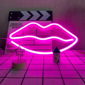 Luces de neón - Letreros de labios LED rosas, funciona con batería/usb para pared, dormitorio - Imagen 1 de 12