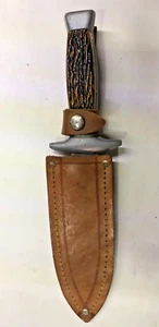 Coltello da caccia Boy Scout Vintage con fodero in cuoio Lama 11,5 cm. - Foto 1 di 5