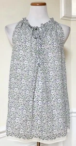NWT Max Studio Purple White Floral Chiffon Top Blouse Sleeveless Tie-Neck S - Picture 1 of 4