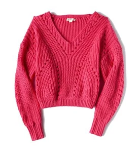 Girls Aeropostale Misty Lilac Chunky Knit V-Neck Sweater Open Knit Relaxed Fit - Picture 1 of 2