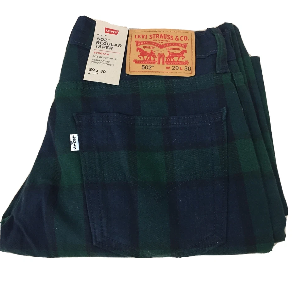 Levis 502 Regular Taper Men’s Plaid 30x30 Stretch Jeans Pants Ar325