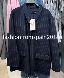 ZARA NEW WOMAN ZW OVERSIZED WOOL BLEND JACKET STRIPED BLAZER BLUE 7522/041/40 - Picture 1 of 3