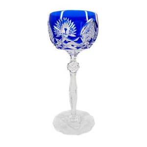 Stängelglas mit kobaltblauen Überfang und Keilschliffdekor, Heckert um 1915 - Bild 1 von 6