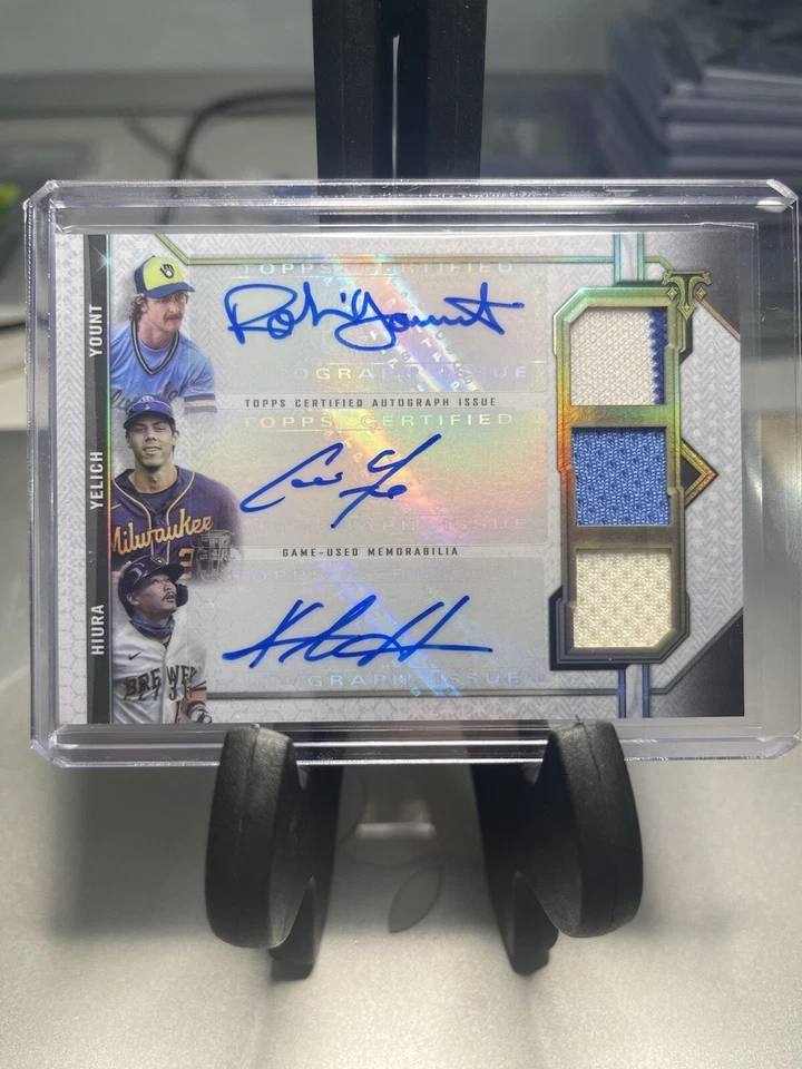 2021 Topps Triple Threads Yount Yelich Hiura triple patch Auto game worn mem /36 - Image 1 of 3