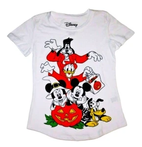 Disney Halloween Mickey Donald Goofy Kids Graphic White Tee T-Shirt Shirt New 7 - Picture 1 of 3