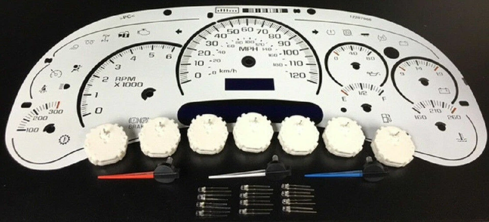 Instrument Cluster White Overlay Kit LEDs 03 04 05 Chevy GM GMC Full Size Truck - Image 1 of 1