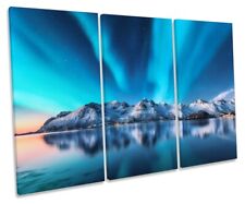 Northern Lights Mountains Print TREBLE CANVAS WALL ART Picture Blue
