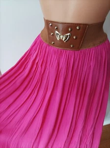 Women's Vintage Pink Long Maxi Skirt With Brown Belt Made In Italy - Picture 1 of 8