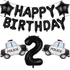 Police Car Balloon Police Themed Happy Birthday Banner Mylar Foil Balloons Po... - Picture 1 of 7
