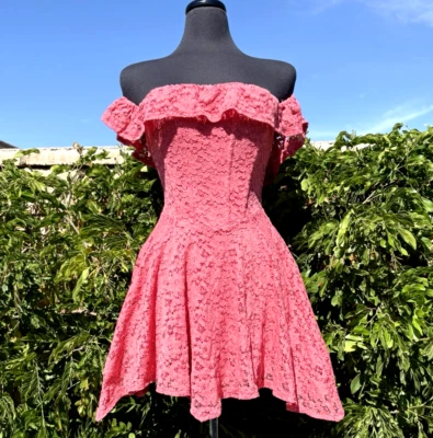 Kimchi Blue Lilly Lace S. Pink Fitted Top Off Shoulder Corset Smocked back- NWOT - Image 1 of 4