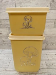 VTG Blisscraft Etched 2 Mushroom Retro Food Storage Canister Lids Harvest Gold - Picture 1 of 24