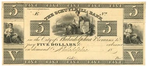 Billete obsoleto de $5 18XX Schuylkill Bank, Filadelfia, Pensilvania (D59645) - Imagen 1 de 2
