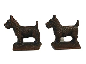 Scottie Dog Bookends Bronze Finish Signed Verona 1930's Cast Iron Pair - Picture 1 of 12